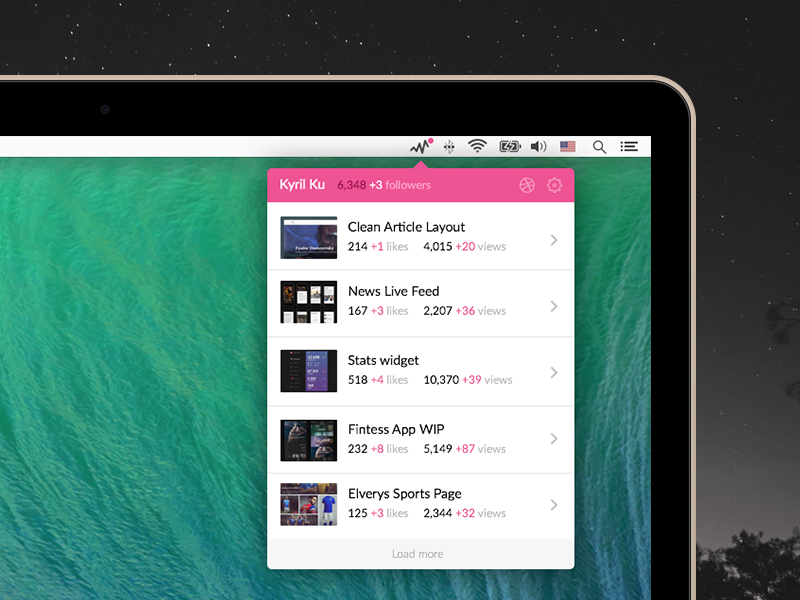 Scoreboard: Dribbble Notifications on Mac app dribbble likes mac menu bar notifications osx scoreboard views yosemite