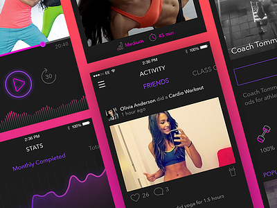 Fitness App app dark design ui fitness health ios mobile purple sport