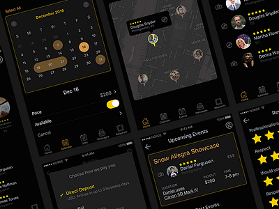 Booking App WIP app black booking dark ios mobile yellow