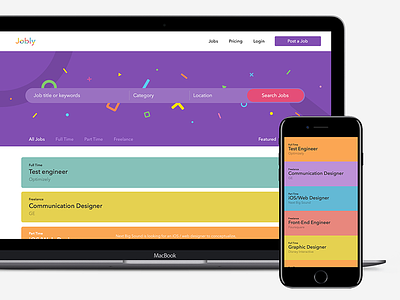 Job Board Design, Responsive Layout board colours design desktop job jobs mobile responsive ui webdesign website