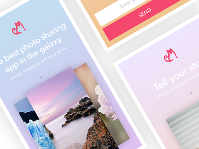 Photo Sharing App Landing Page, Mobile Layout app app store clean gradient landing page minimal mobile pastel responsive typography webdesign website design