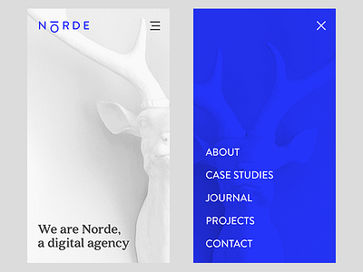 Norde Digital Agency, Mobile Layout agency clean deer mobile navigation norde studio website design