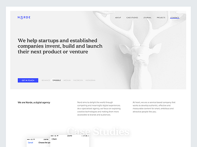 Norde Digital Agency agency clean white minimal deer homepage landing page norde studio website design