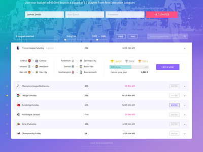 Fantasy Football Homepage by Norde on Dribbble