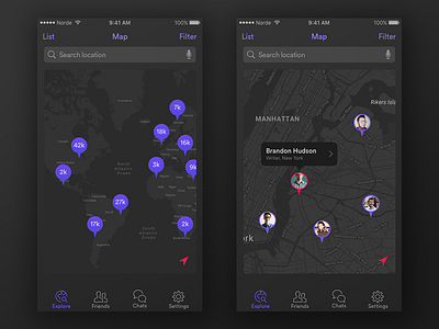 Explore Map Screens app dark explore google maps location map mobile navigation pin purple