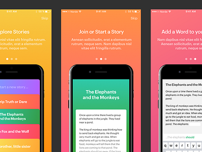 Onboarding Screens app colours content ios mobile onboarding ui word yellow green purple red pink