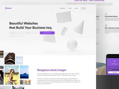 Heroik Landing Page buider clean desktop heroik landing page minimal purple web design website