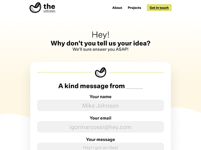 the unknown - contact page agency brand branding contact design landing page logo ui yellow