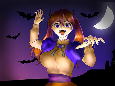 Spooky Season anime cute demon digital art illustration manga