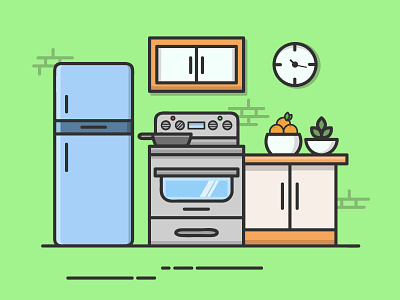 Kitchen behance dribbble dribbbler flat colours flat design flat icons illustration kitchen kitchen illustration