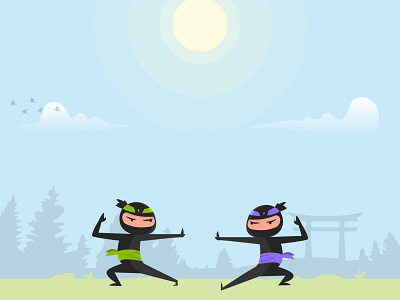 Ninja Fighting behance character art dribbble flat design illustration ninja ninja illustration vector