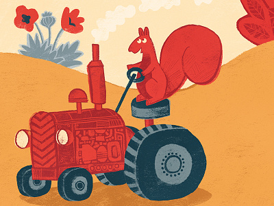 Squirrel's New Tractor childrens illustration illustration kidlitart picture book playful red squirrel yellow