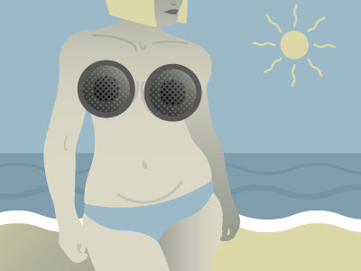 Sun & Music beach bikini girl illustration loudspeaker sun vector