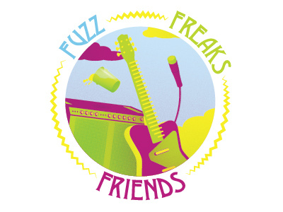 Fuzz Freaks Friends amplifier beer cloud flash guitar logo mic vector