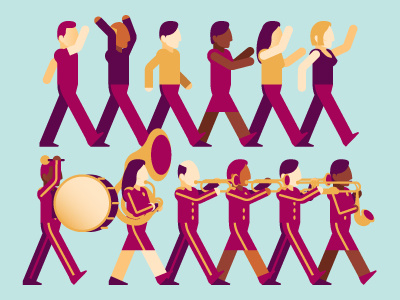 Happy Parade brass band crowd illustration parade party uniform