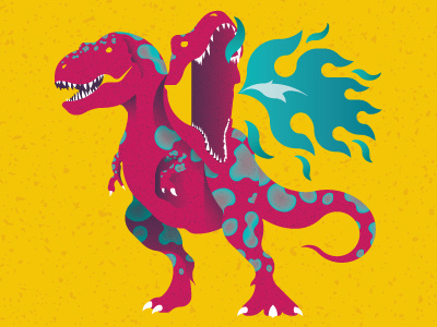 Space T-Rex bicephalous dinosaur fire illustration pattern two headed tyrannosaurus