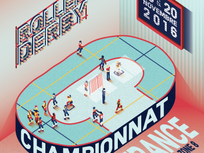 Roller derby's french championship players poster referees roller derby track typography