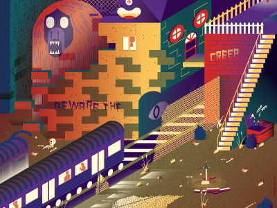 Weird-ass City city illustration monsters subway sword vector weird