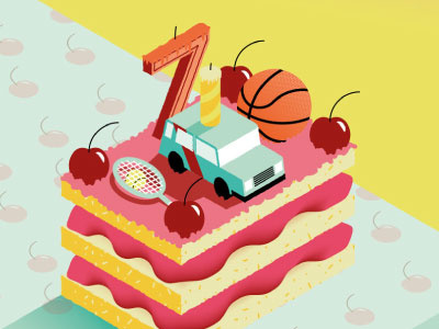 The Cake basket birthday cake car cherry illustration pattern sports tennis vector