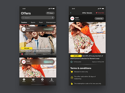 Offers App app appdesign coupon dark design interface interface design ios mobile offer offers premium ui uiux ux