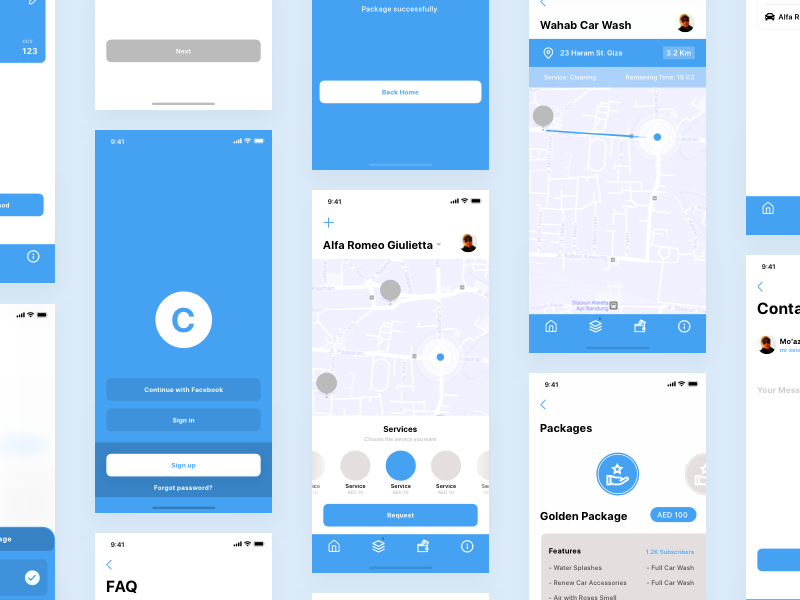 Carcare App Wireframes washing car app design appdesign ios mobile app ux ui wireframes wireframe