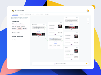 Playground - Chatbot builder bot builder chatbot chatbots complex data design flow flow diagram flowchart minimal playground ui ux web web design web app web application