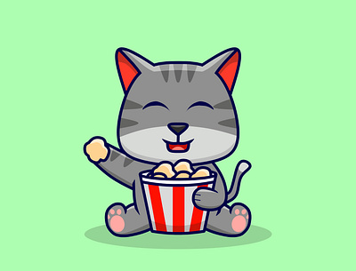 Cat cartoon with popcorn animal animal cartoon animal with popcorn cat cat cartoon cheerful cinema food food cartoon happy movie popcorn