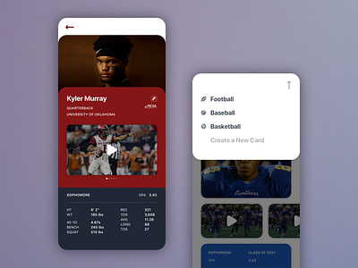 Cards and Navigation app card cards dropdown icons iphone menu mobile navigation profile sport sports stats ui video