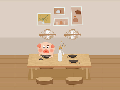 Japanese design draw illustration interior design japanese pig ui