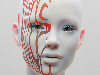 She 3d abstract beautiful design generative girl red render white