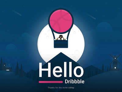 Hello Dribbble! airballoon darksky debut firstshot illustration letsball letsplay moon mountains scenic thanks
