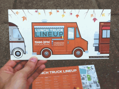Fall Truck Line card fall food illustration invite leaves lunch orange postcard texture truck