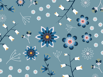 Flora blue daisy flowers garden pattern spring