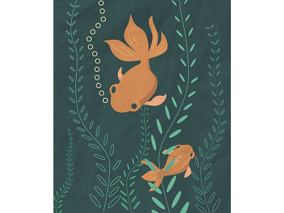 Lucky Goldfish bubbles goldfish illustration pond seaweed