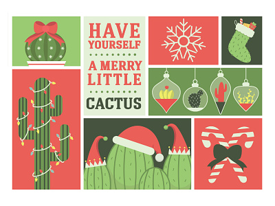 Have Yourself A Merry Little Cactus bow cactus candy cane christmas christmas lights elf gifts holiday presents saguaro santa hat snow flake stocking succulents terrarium