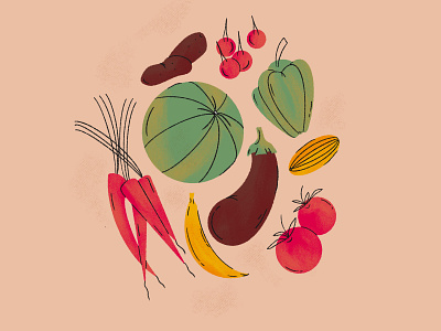 Eat your Fruits and Veggies food fruits and vegetables online illustration retro vegetables veggies vintage