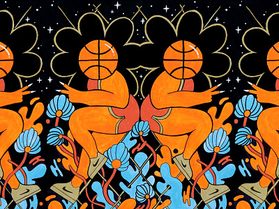 BallHeaded Ballers basketball bball flowers illustrate illustration pattern posca poscapaint