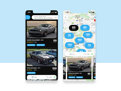 Rent a Car app adobe xd app black black and blue booking booking app car car booking dark dark app design designer ios map map app rent rent a car rental ui ux