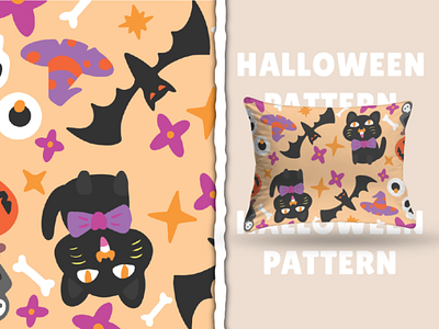 Cute Cat Halloween Pattern background cartoon cute design graphic design halloween illustration kids pattern