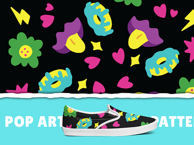 Pop Art Lips Donut Pattern background cartoon cute design fashion graphic design illustration pattern pop art shoes