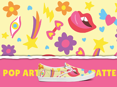 Pop Art Lips Heart Pattern background cartoon cute design fashion graphic design illustration pattern pop art shoes