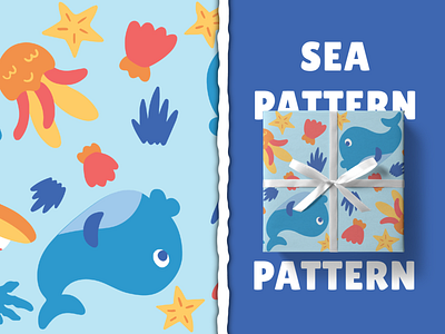 Blue Sea Animal Pattern animal background cartoon cute design graphic design illustration kids pattern