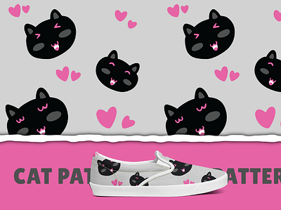Cartoon Cute Cat Black Pink Seamless Pattern cartoon cat cute design graphic design illustration kids pattern
