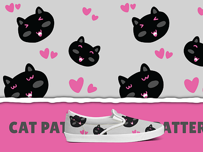 Cartoon Cute Cat Black Pink Seamless Pattern