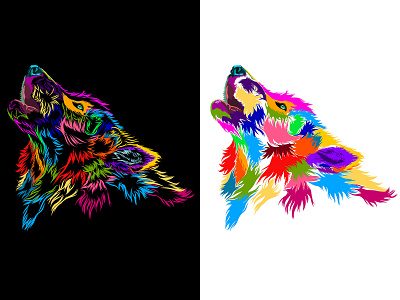 Colorful wolf howling