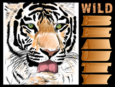 Wild Beauty Tiger animals digital art digital drawing illustrations illustrator line art tiger tiger drawing type type art typography vector animals vector art vector drawing vector tiger wild animals wild creatures