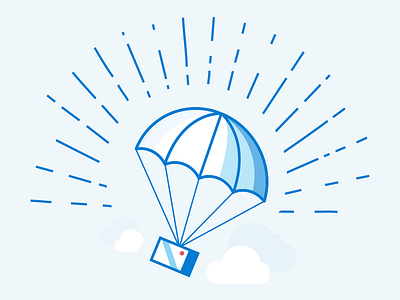 Assets on their way! burst clouds icon illustration parachute product illustration status icon vector