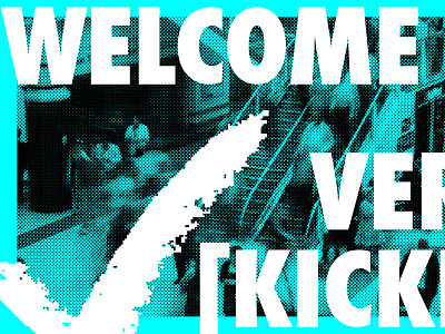 Kickoff cyan grit halftone hand layout typography