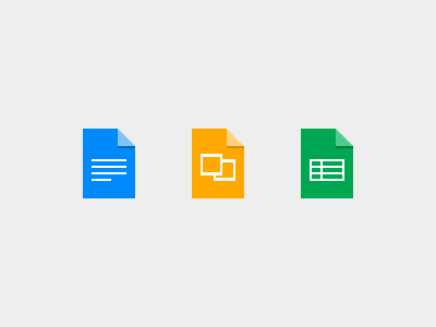 Google Docs blue docs document filetypes flat google green icons presentation psd rebound spreadsheet yellow