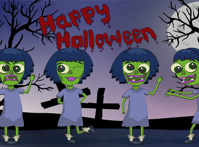 Zombie. Happy Halloween. baby black blue cartoon cute dark drawin girl green halloween happy holyday illustration kids lovely spooky vector zombie